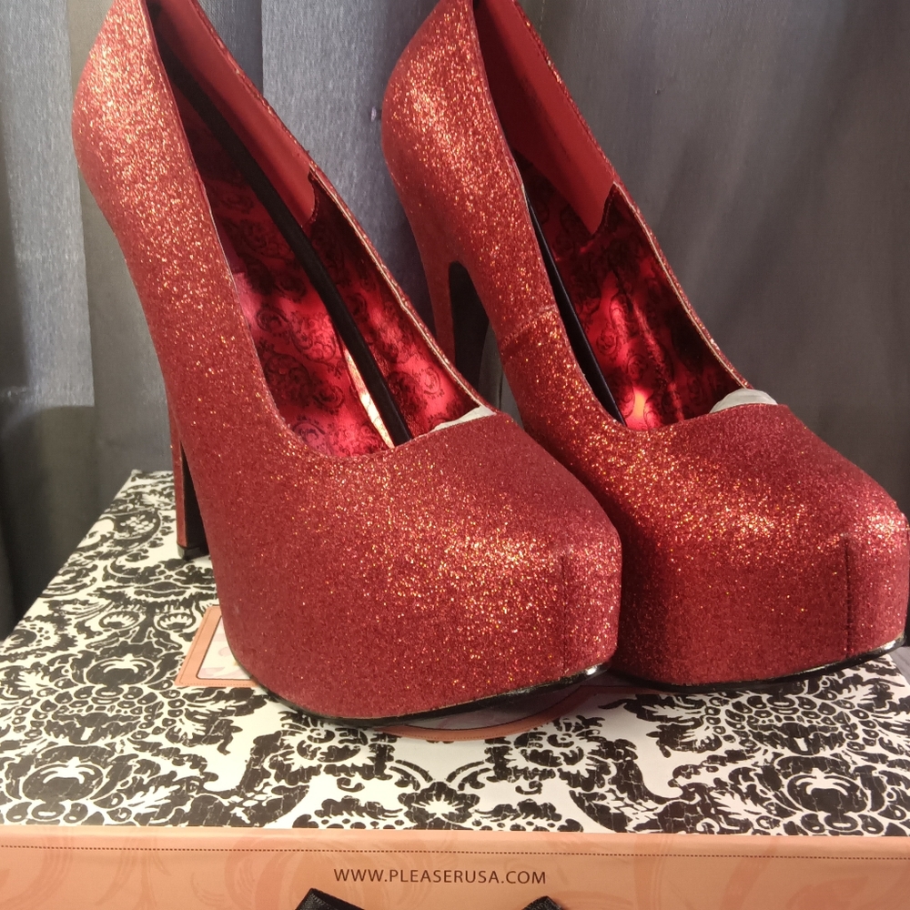 Bordello Red Stiletto Heels with Sparkle Finish